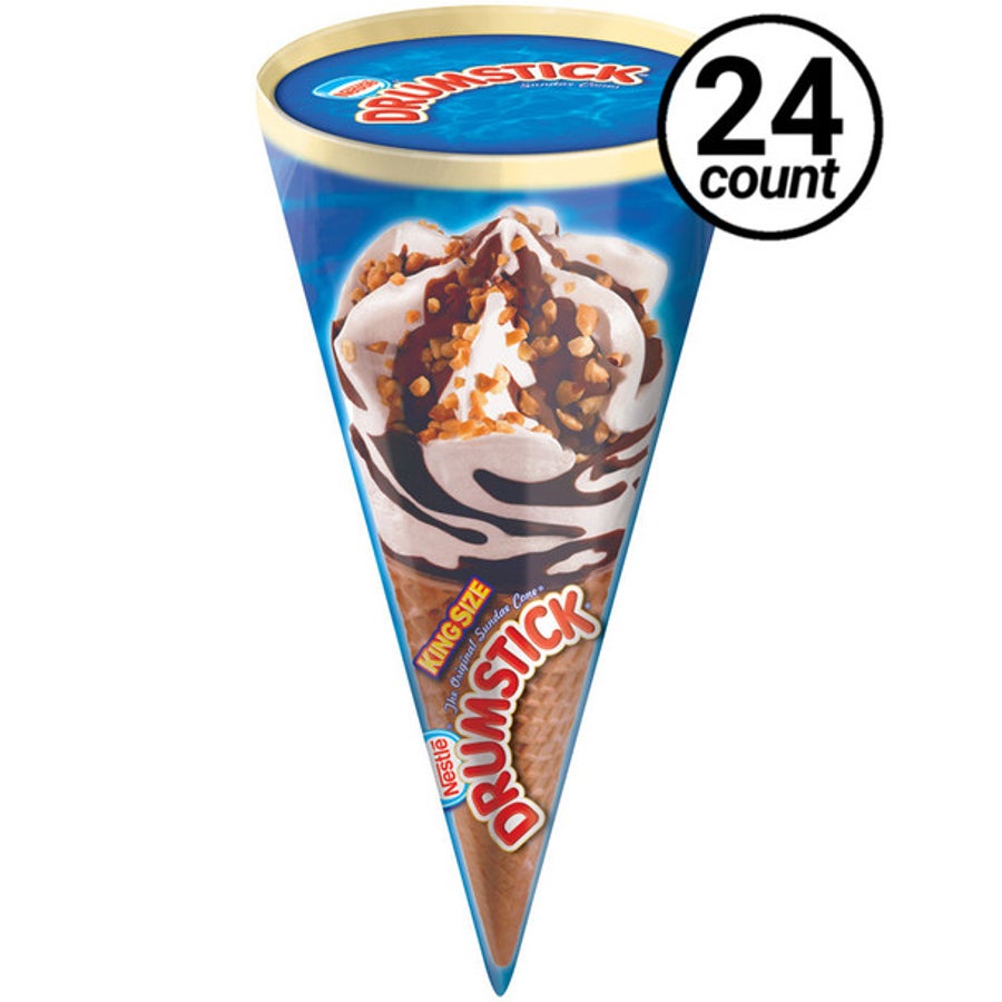 Ice Cream Drumstick, King Size, Vanilla, with Chocolate Swirl & Nuts, Frozen,24 - 4.6 FLUID