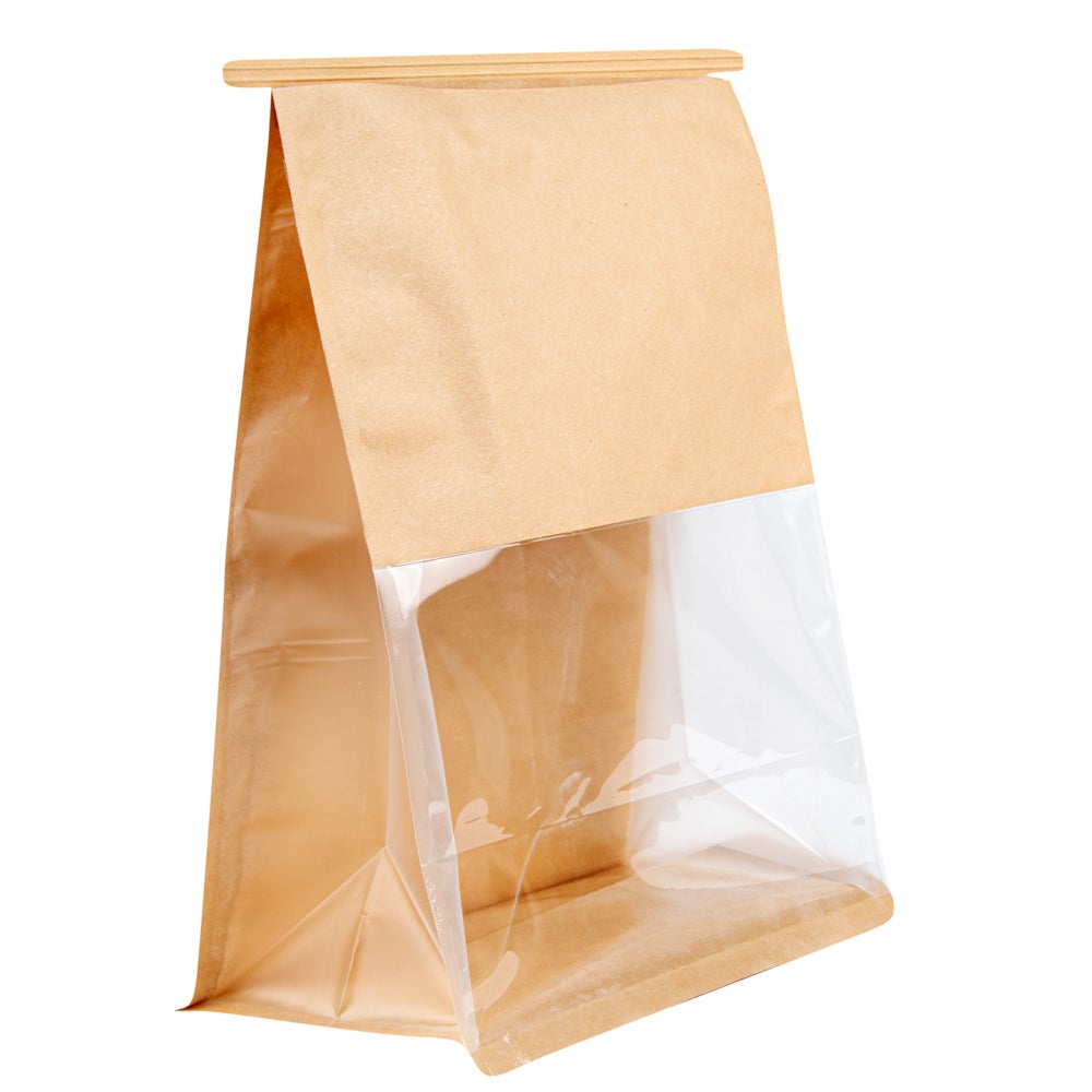 Bags, Tin Tie, 9.75 x 4.25 x 10.75 Inch, Paper, Kraft Cotton, with Clear Window,1 - 100 COUNT