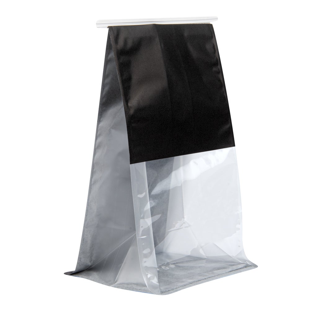 Bags, Tin Tie, 7.75 x 5.25 x 10.5 Inch, Paper, Black Cotton, with Clear Window,1 - 100 COUNT