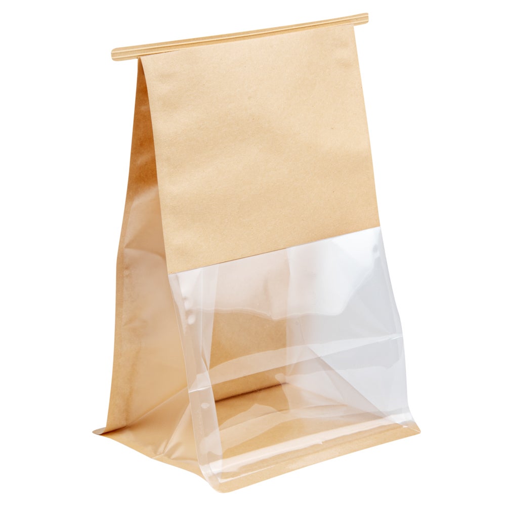 Bags, Tin Tie, 7.75 x 5.25 x 10.5 Inch, Paper, Kraft Cotton, with Clear Window,1 - 100 COUNT