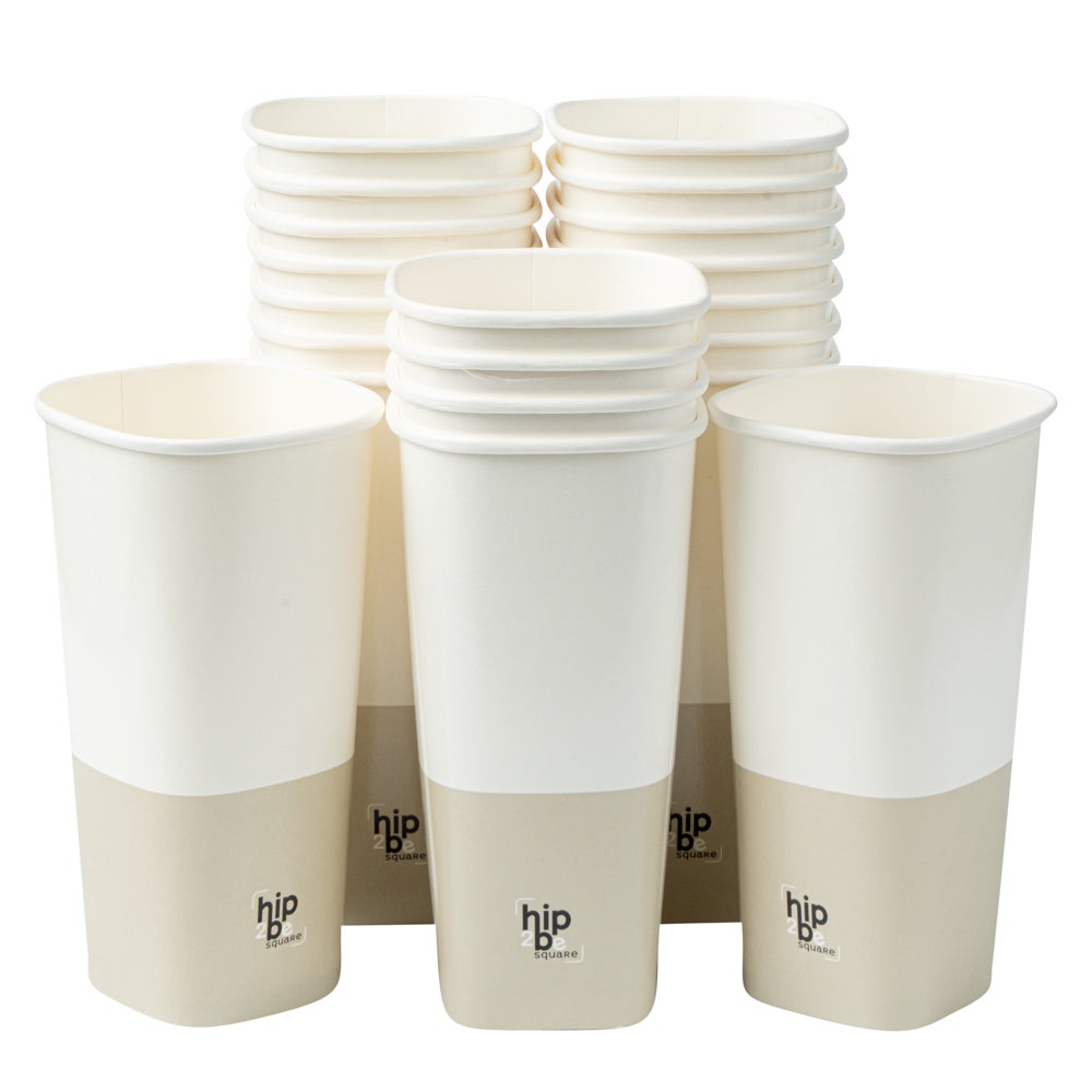 Cups, Hot & Cold, 22 Ounce, Paper, White & Taupe, Single Wall, 3.25 x 3.25 x 6.75 Inch,1 - 500 COUNT