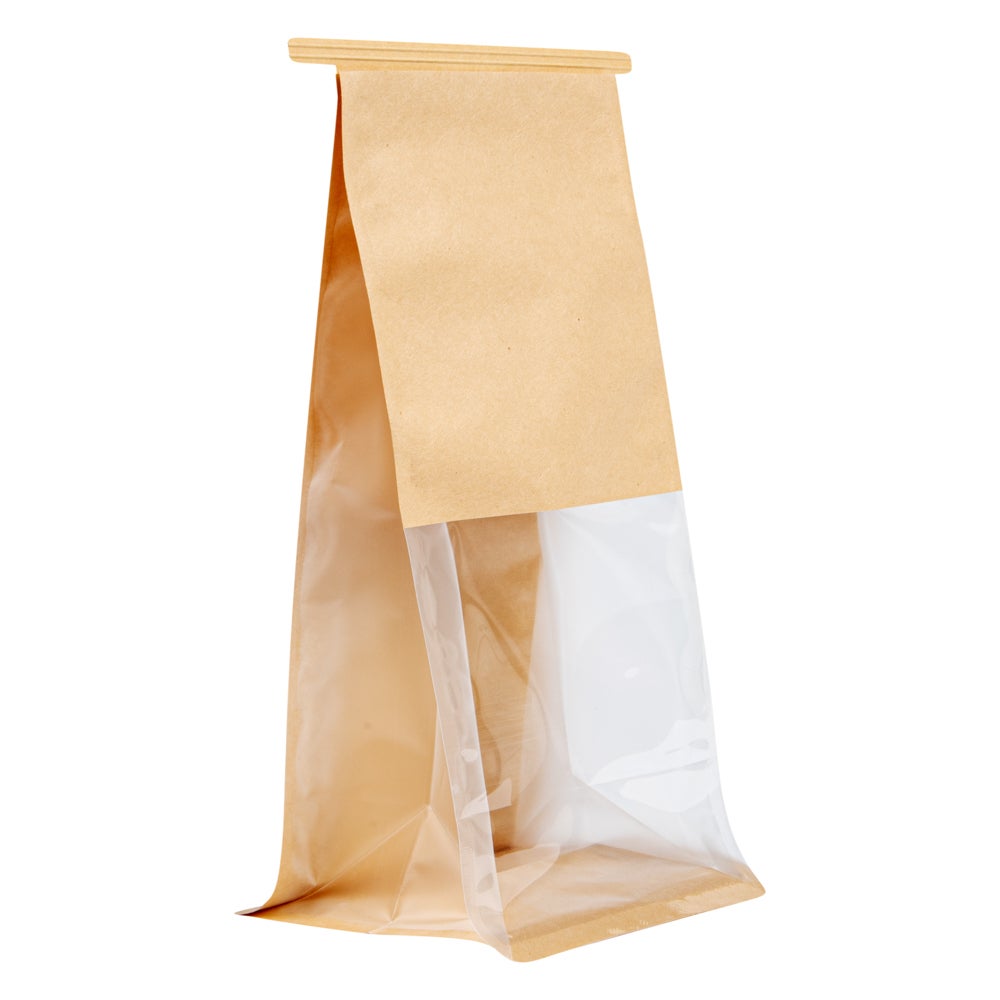 Bags, Tin Tie, 6.75 x 4 x 11.25 Inch, Paper, Kraft Cotton, with Clear Window,1 - 100 COUNT