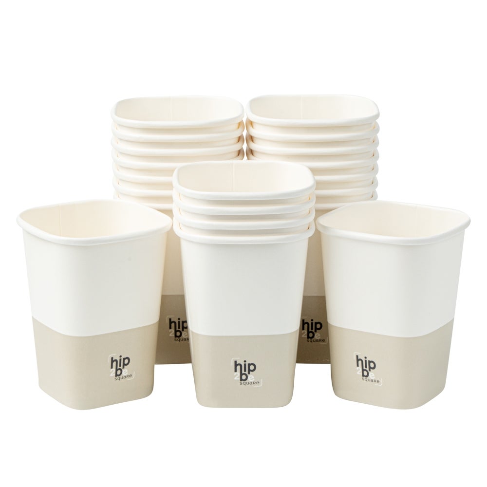 Cups, Hot & Cold, 12 Ounce, Paper, White & Taupe, Single Wall, Square, 3.25 x 3.25 x 4.25 Inch,1 - 25 COUNT