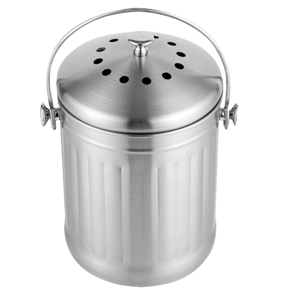 Bin, Compost, 1 Gallon, Round, with Lid/Handle/Charcoal Filter, Stainless Steel, 7.25 x 7.25 x 11 Inch,1 - 1 EACH