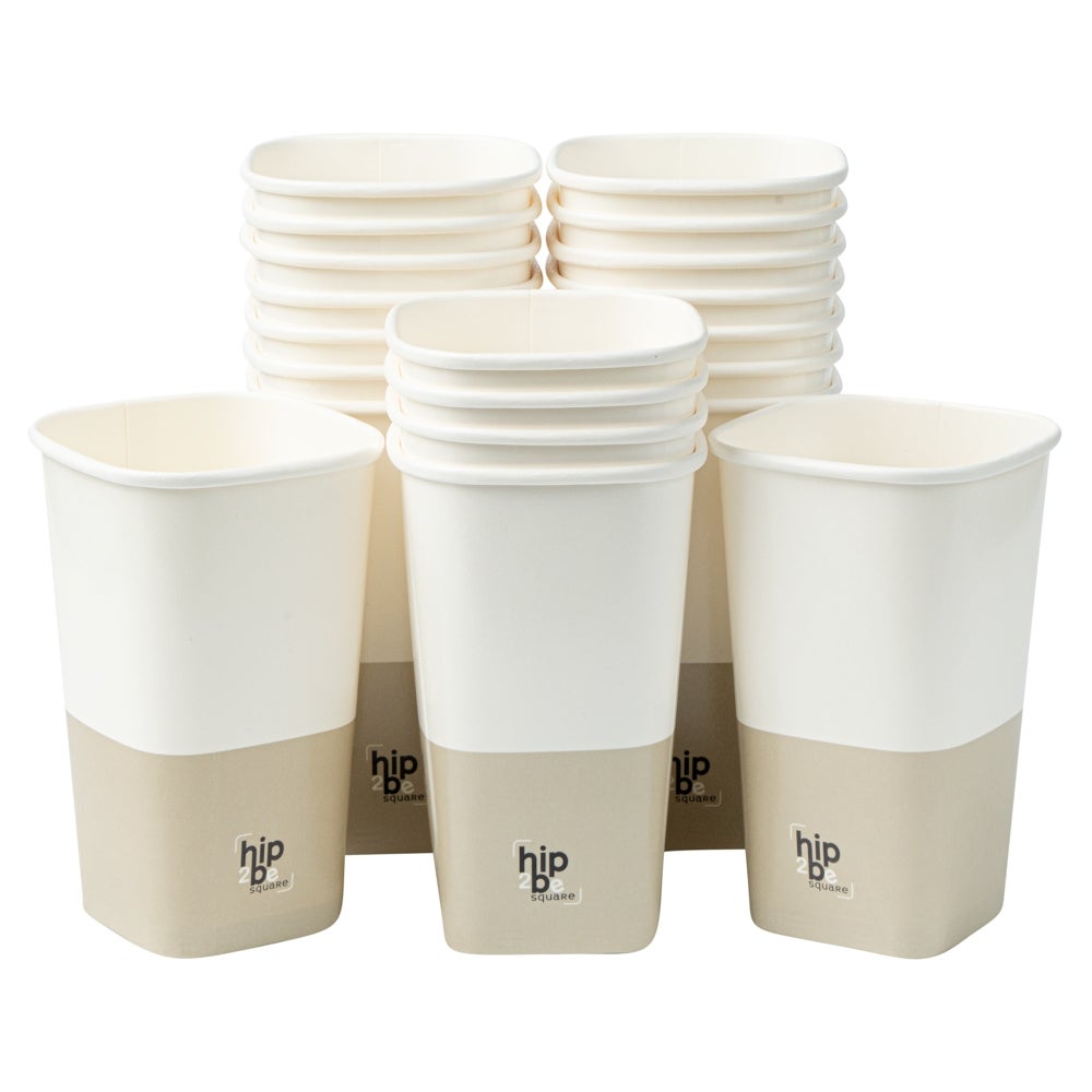 Cups, Hot & Cold, 16 Ounce, Paper, White & Taupe, Single Wall, Square, 3.25 x 3.25 x 5.5 Inch,1 - 25 COUNT