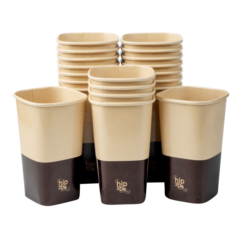 Cups, Hot & Cold, 16 Ounce, Paper, Kraft & Brown, Single Wall, Square, 3.25 x 3.25 x 5.5 Inch,1 - 25 COUNT