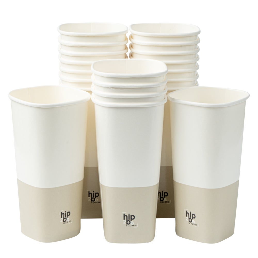 Cups, Hot & Cold, 22 Ounce, Paper, White & Taupe, Single Wall, Square, 3.25 x 3.25 x 6.75 Inch,1 - 25 COUNT