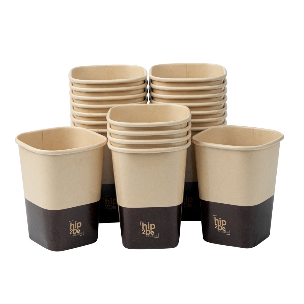 Cups, Hot & Cold, 12 Ounce, Paper, Kraft & Brown, Single Wall, Square, 3.25 x 3.25 x 4.25 Inch,1 - 25 COUNT