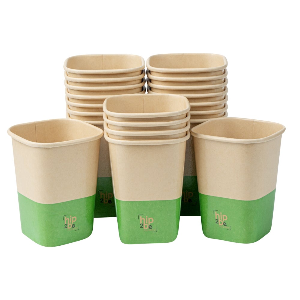 Cups, Hot & Cold, 12 Ounce, Paper, Kraft & Green, Single Wall, Square, 3.25 x 3.25 x 4.25 Inch,1 - 25 COUNT