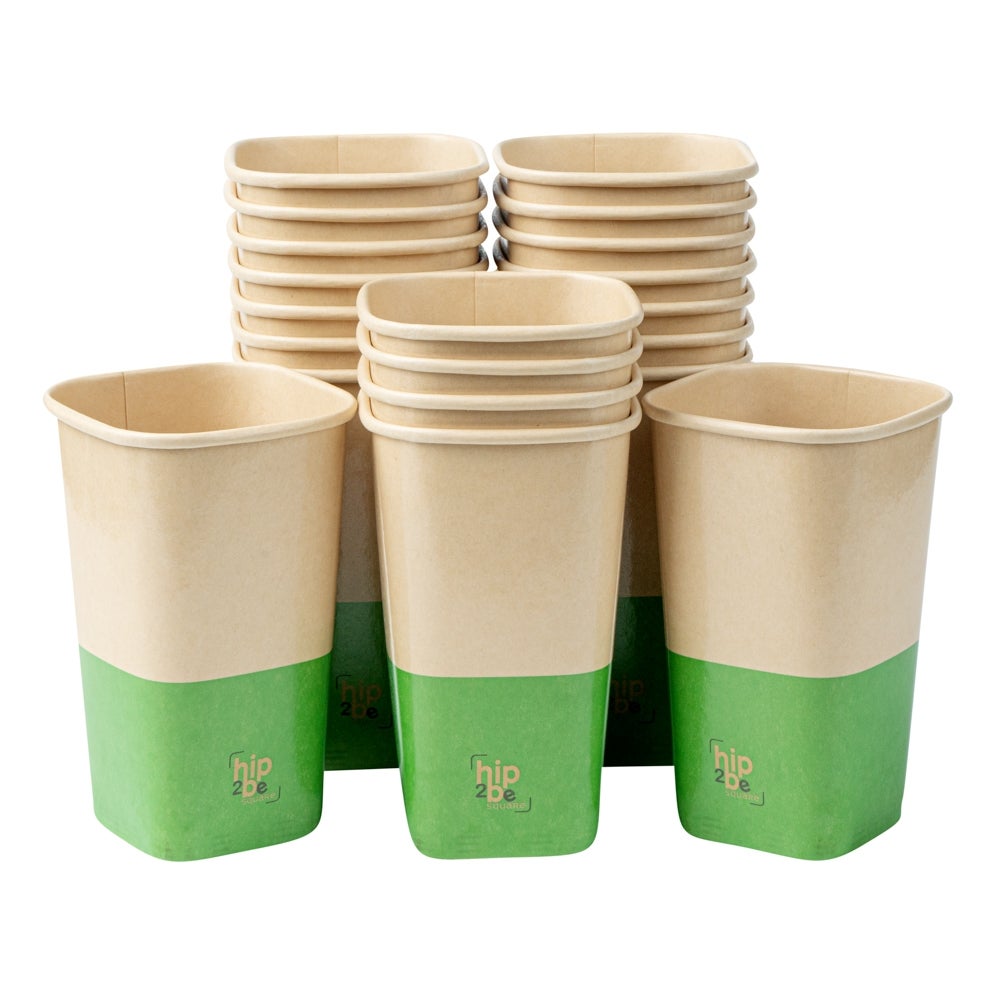 Cups, Hot & Cold, 16 Ounce, Paper, Kraft & Green, Single Wall, Square, 3.25 x 3.25 x 5.5 Inch,1 - 25 COUNT