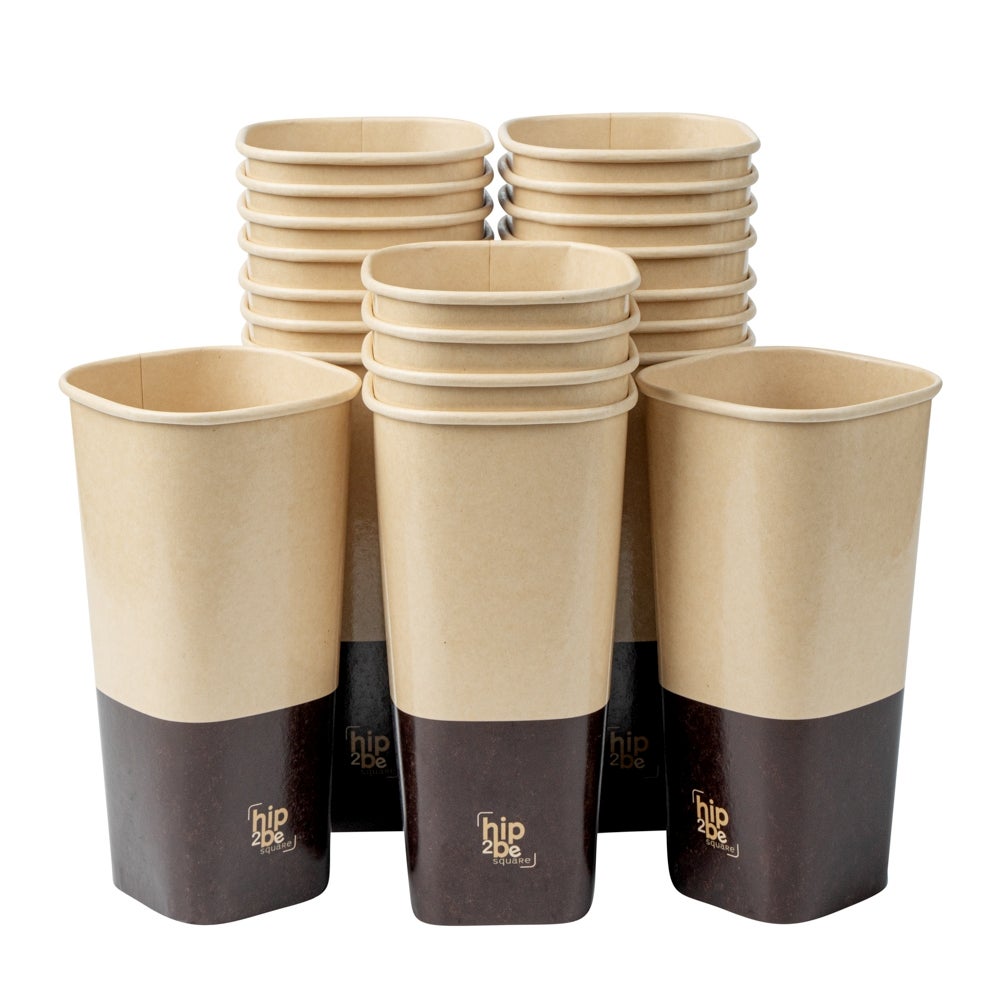 Cups, Hot & Cold, 22 Ounce, Paper, Kraft & Brown, Single Wall, Square, 3.25 x 3.25 x 6.75 Inch,1 - 25 COUNT