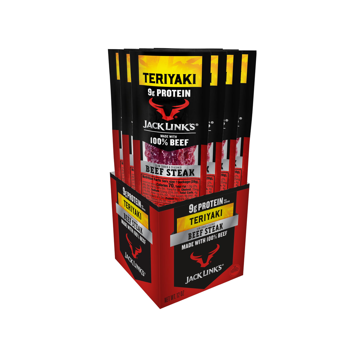 Beef Steak Sticks, Teriyaki, Single-Serve, Individually-Wrapped,12 - 12 OUNCE