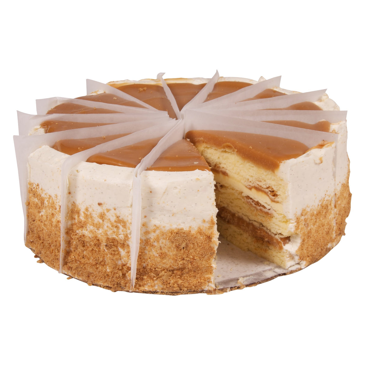 Cake, 3-Layer, Vanilla Caramel Salted Crunch, Glazed, 14 Slices per Cake, Frozen,2 - 4.88 POUND