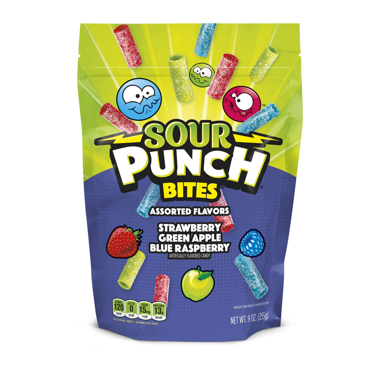 Candy Bites, Sour, Assorted, Strawberry/Green Apple/Blue Raspberry, Resealable Bag,6 - 9 OUNCE