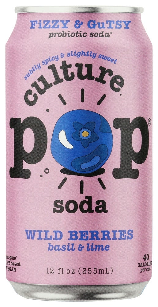 Soft Drink, Wildberry, with Basil & Lime, Probiotic, Single-Serve, Can,24 - 12 FLUID