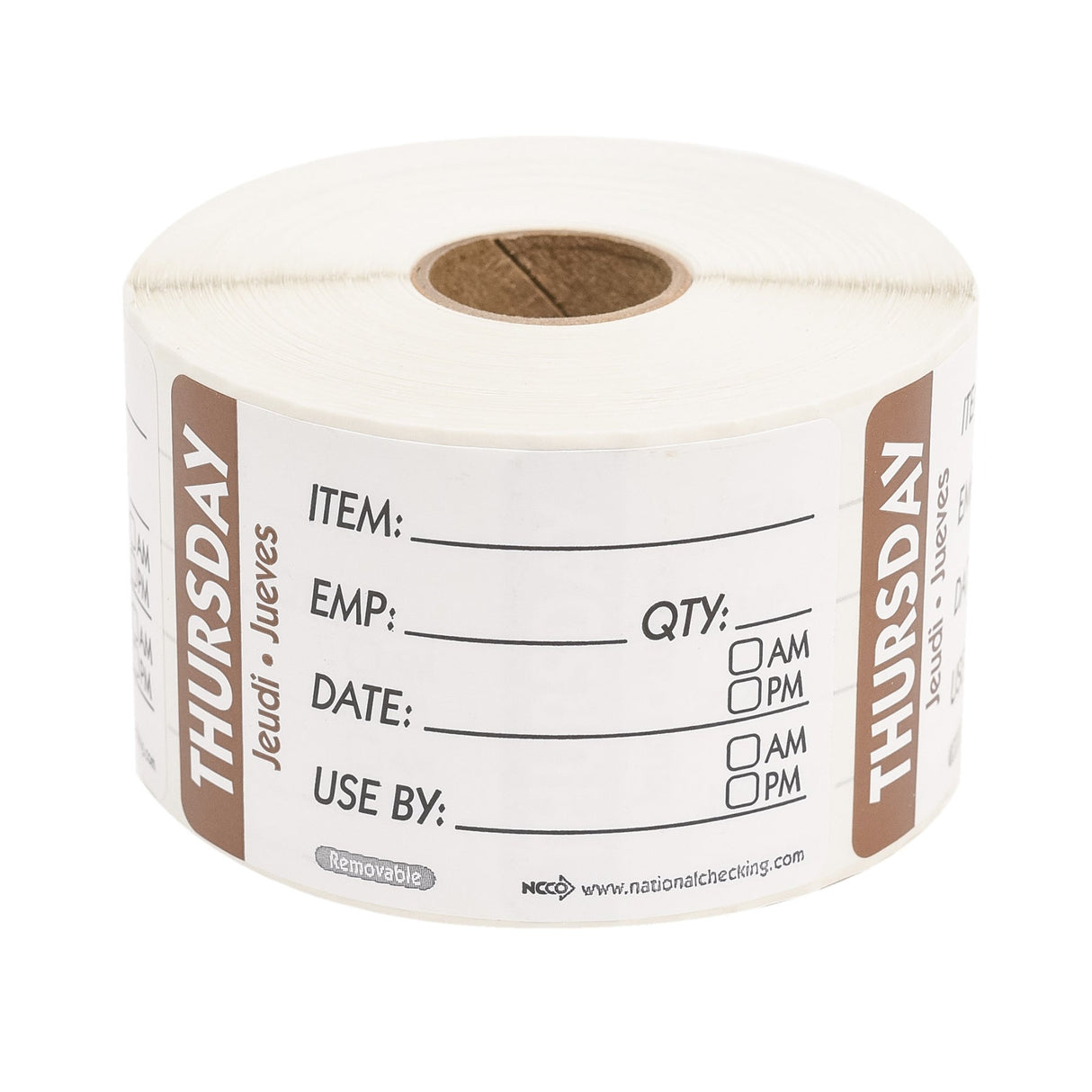 Labels, Thursday Item/Date/Use By, 2 x 3 Inch, Removable, Brown, Rectangular, Trilingual,1 - 500 COUNT