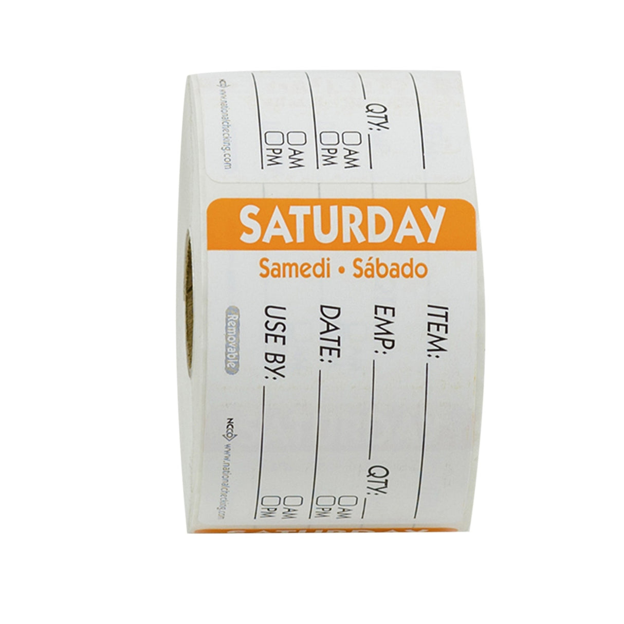 Labels, Saturday, 2 x 3 Inch, Removeable, White & Orange, Trilingual, Rectangular,1 - 500 COUNT