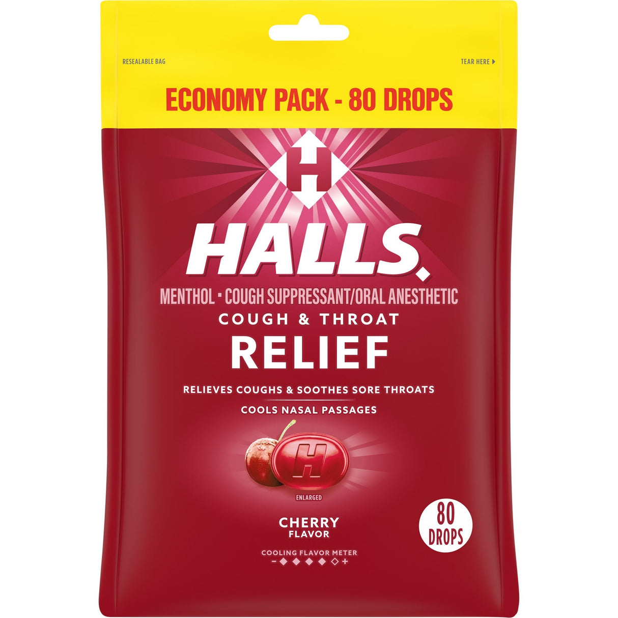 Cough Drops, with Menthol, Cherry, Individually-Wrapped, Resealable Bag,12 - 80 COUNT