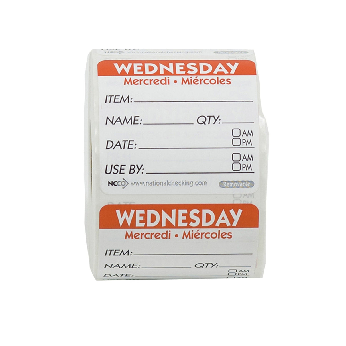 Labels, Wednesday Item/Date/Use By, 2 x 2 Inch, Removable, Red, Square, Trilingual,18 - 500 COUNT