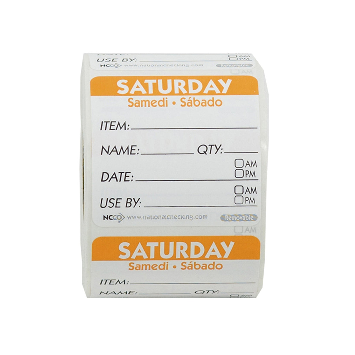 Labels, Saturday Item/Date/Use By, 2 x 2 Inch, Removable, Orange, Square, Trilingual,18 - 500 COUNT