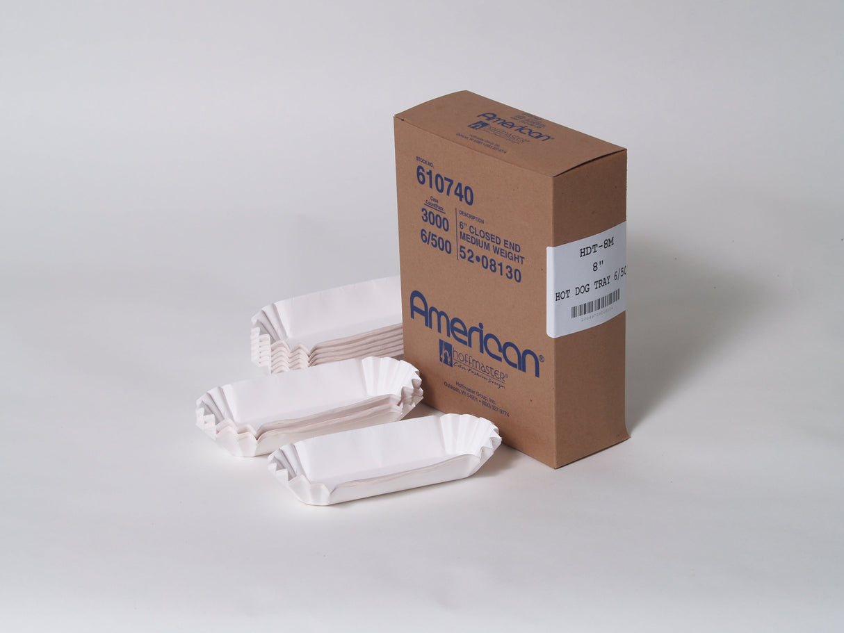 Trays, Hot Dog, 6 Inch, White, Medium-Weight,6 - 500 COUNT