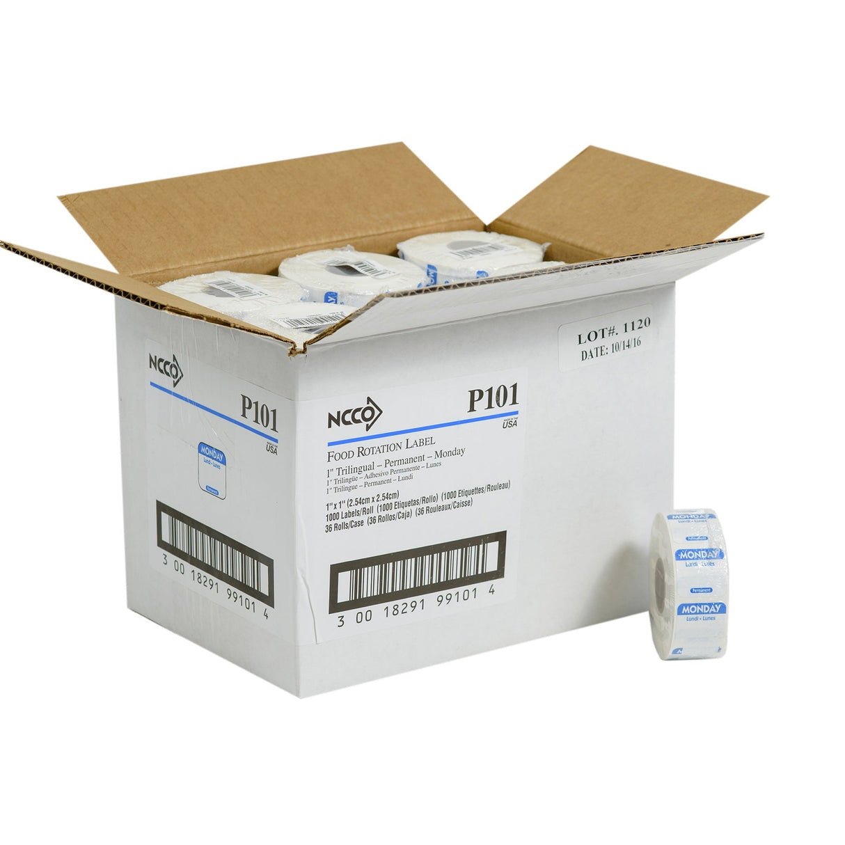 Labels, Monday, 1 x 1 Inch, Permanent, Blue & White, Trilingual, Square,1 - 1000 COUNT