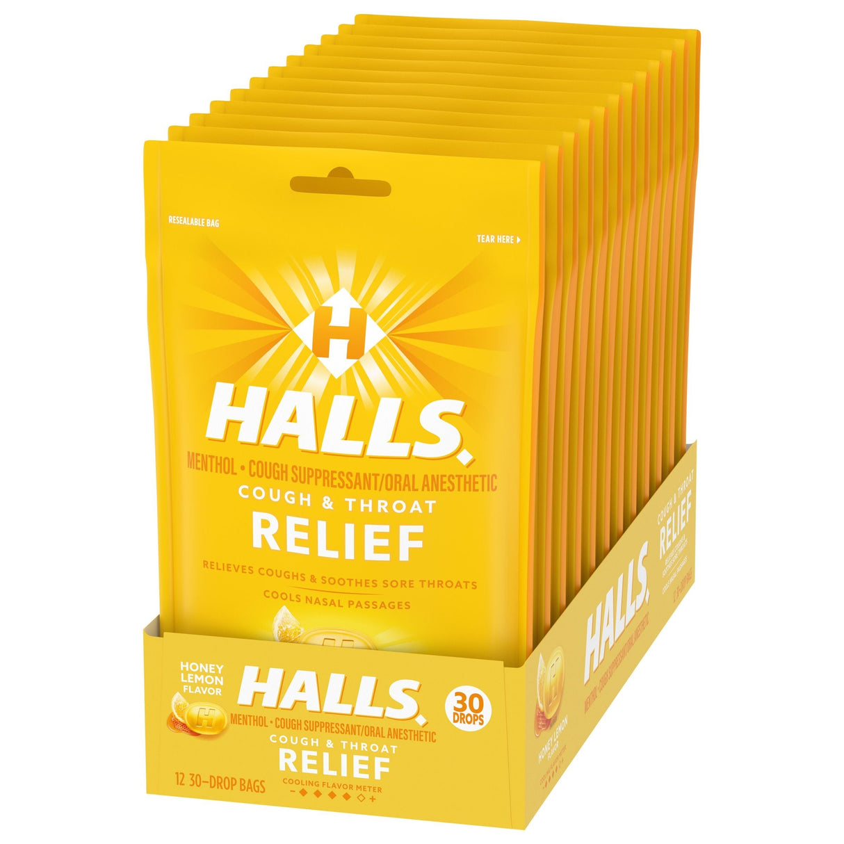 Cough Drops, with Menthol, Honey & Lemon, Individually-Wrapped, Resealable Bag,48 - 30 COUNT