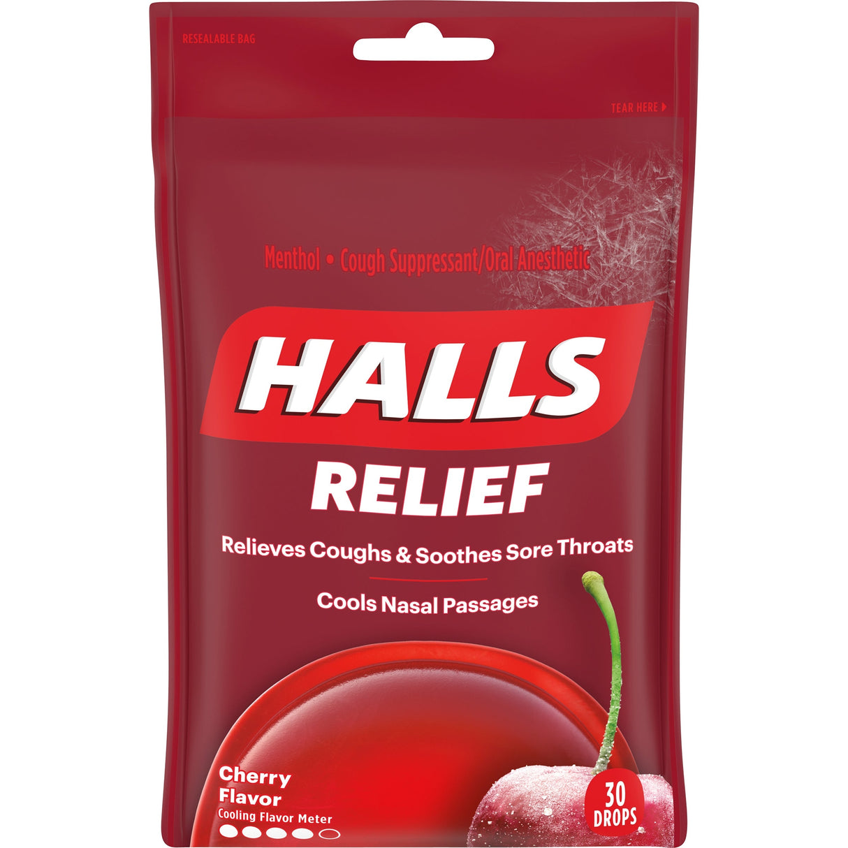 Cough Drops, with Menthol, Cherry, Individually-Wrapped, Resealable Bag,48 - 30 COUNT