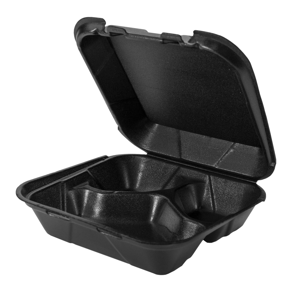 Containers, 3-Compartment, Foam, Black, Hinged,2 - 100 COUNT