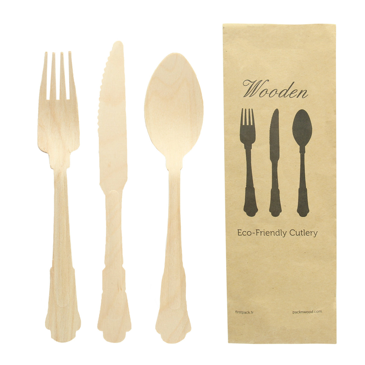 Cutlery Kits, Knife/Spoon/Fork, 8.5 Inch, Wood, Natural, Biodegradeable,1 - 100 COUNT