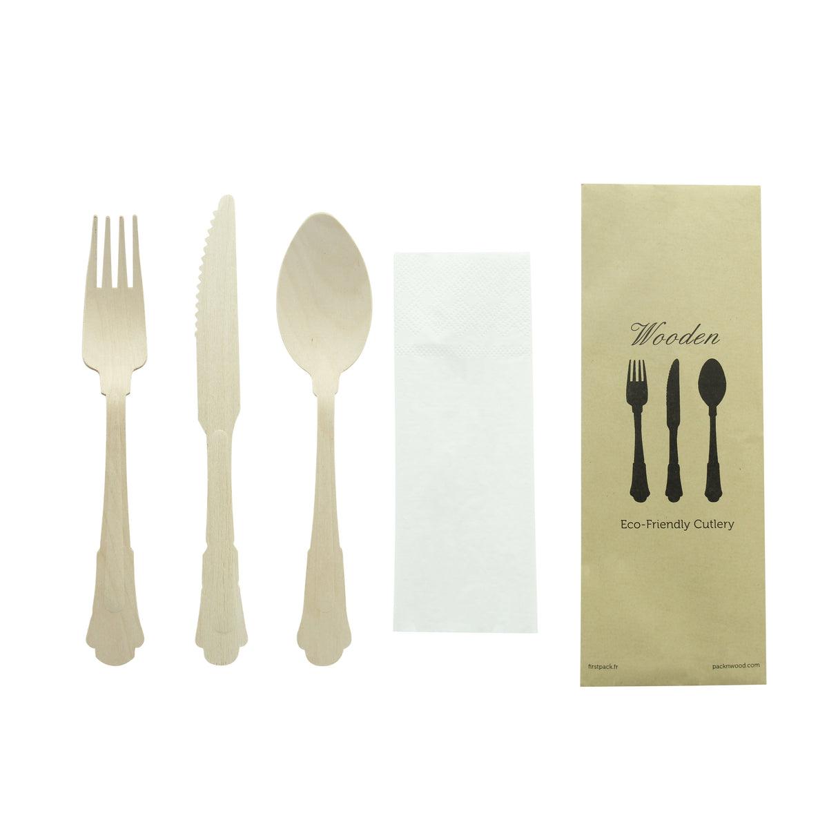Cutlery Kits, Fork/Knife/Spoon, Wood, Natural, With Napkin,1 - 100 COUNT
