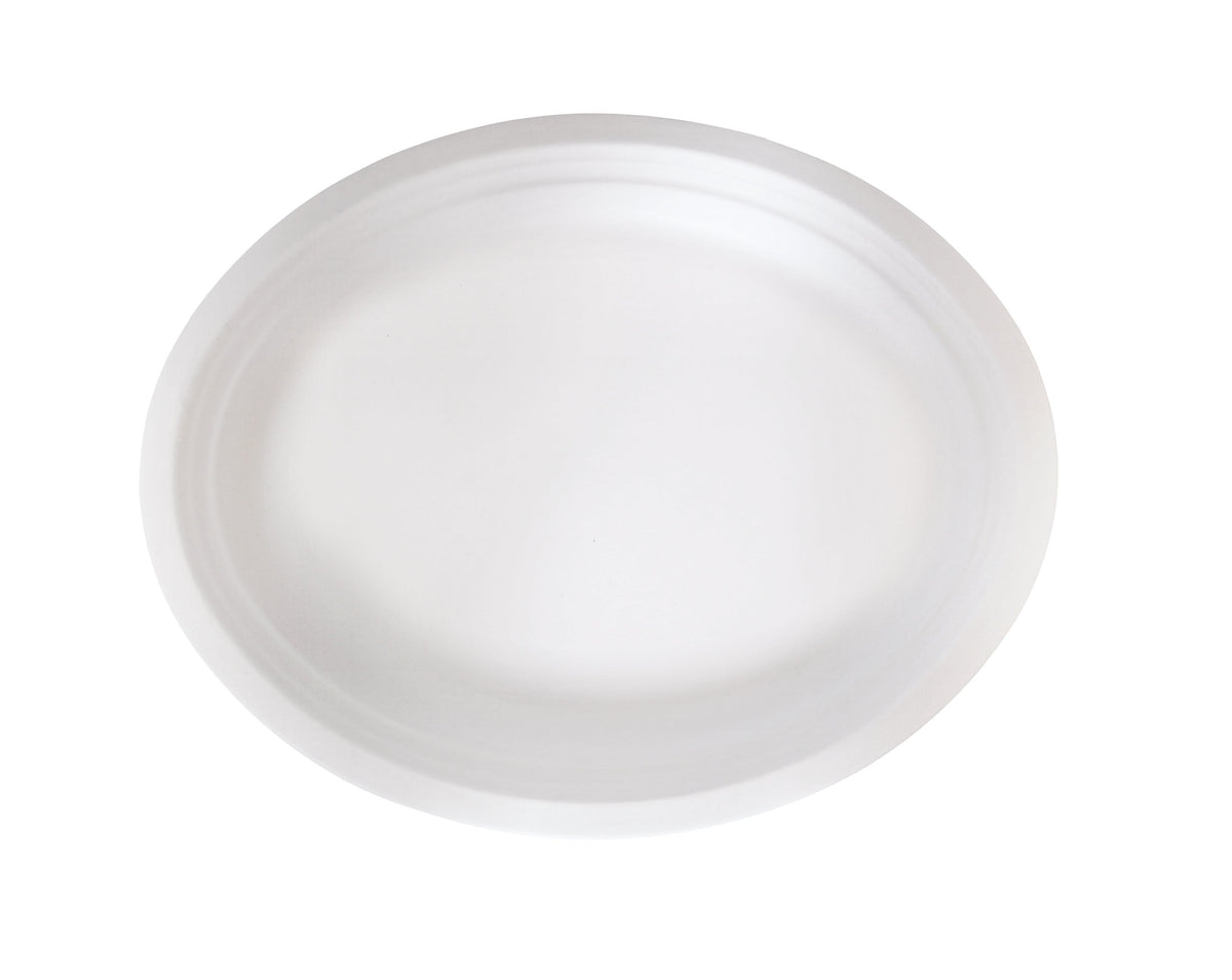 Plates, 12.2 x 9.4 Inch, Sugarcane, White, Oval, Biodegradeable,20 - 25 COUNT