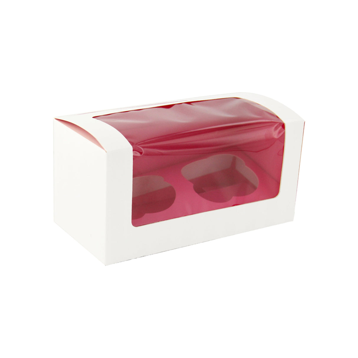 Boxes, Cupcake, 6.8 x 3.3 x 3.3 Inch, Paper, White & Pink, with Window, Holds 2,2 - 50 COUNT