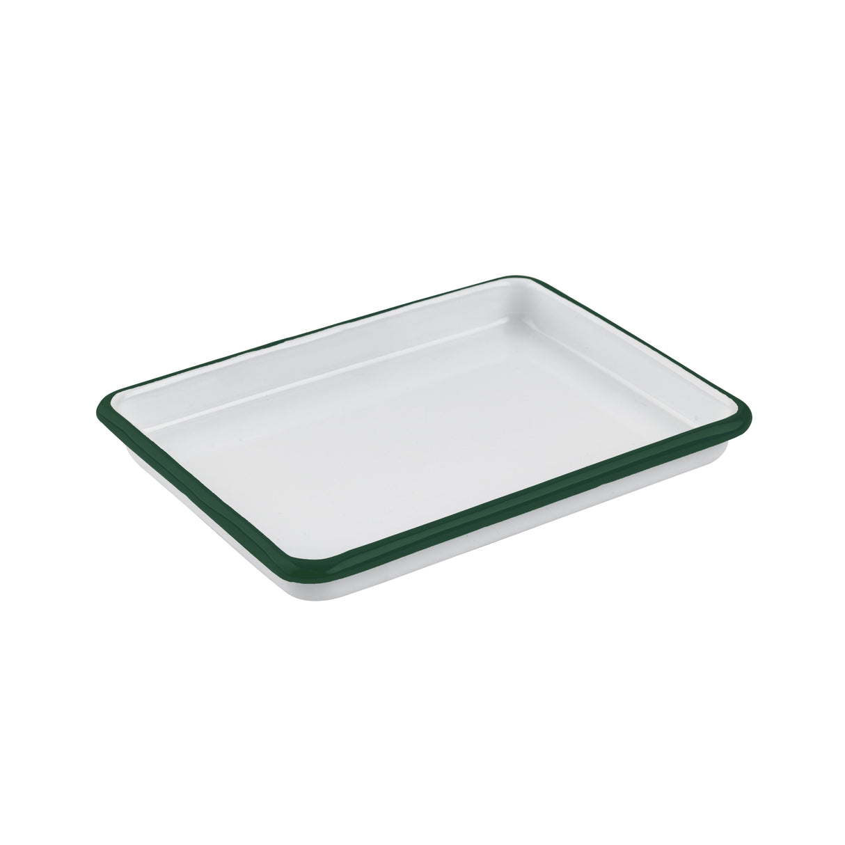 Trays, 6.50 x 4.80 x 1 Inch, Rectangular, White with Green Rim, Enamel, Reusable,12 - 1 EACH