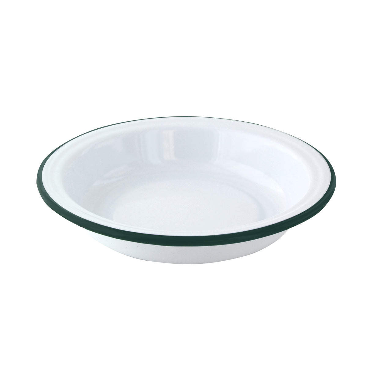 Plates, Deep, Enamel, 7.9 x 1.57 Inch, White, with Green Rim,12 - 1 EACH