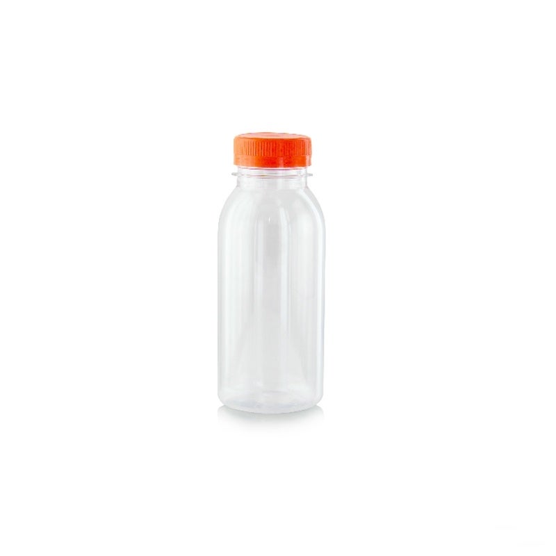 Bottles, 7.8 Ounce, Plastic, Clear, PET, with Orange Cap,300 - 1 EACH