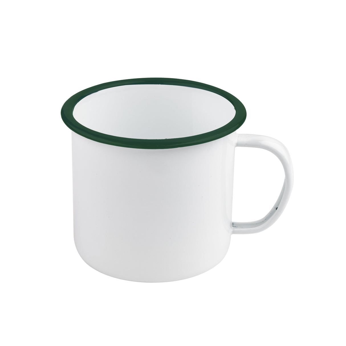 Mugs, Enamel, 25 Ounce, 5.1 x 3.9 Inch, White, with Green Rim,12 - 1 EACH