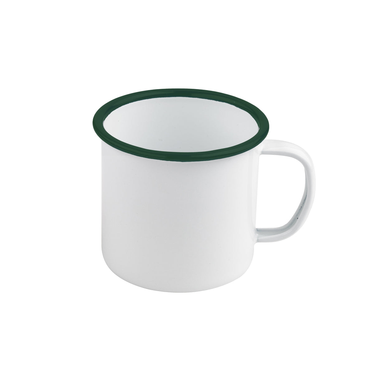Mugs, Enamel, 8 Ounce, 3.5 x 2.8 Inch, White, with Green Rim,12 - 1 EACH
