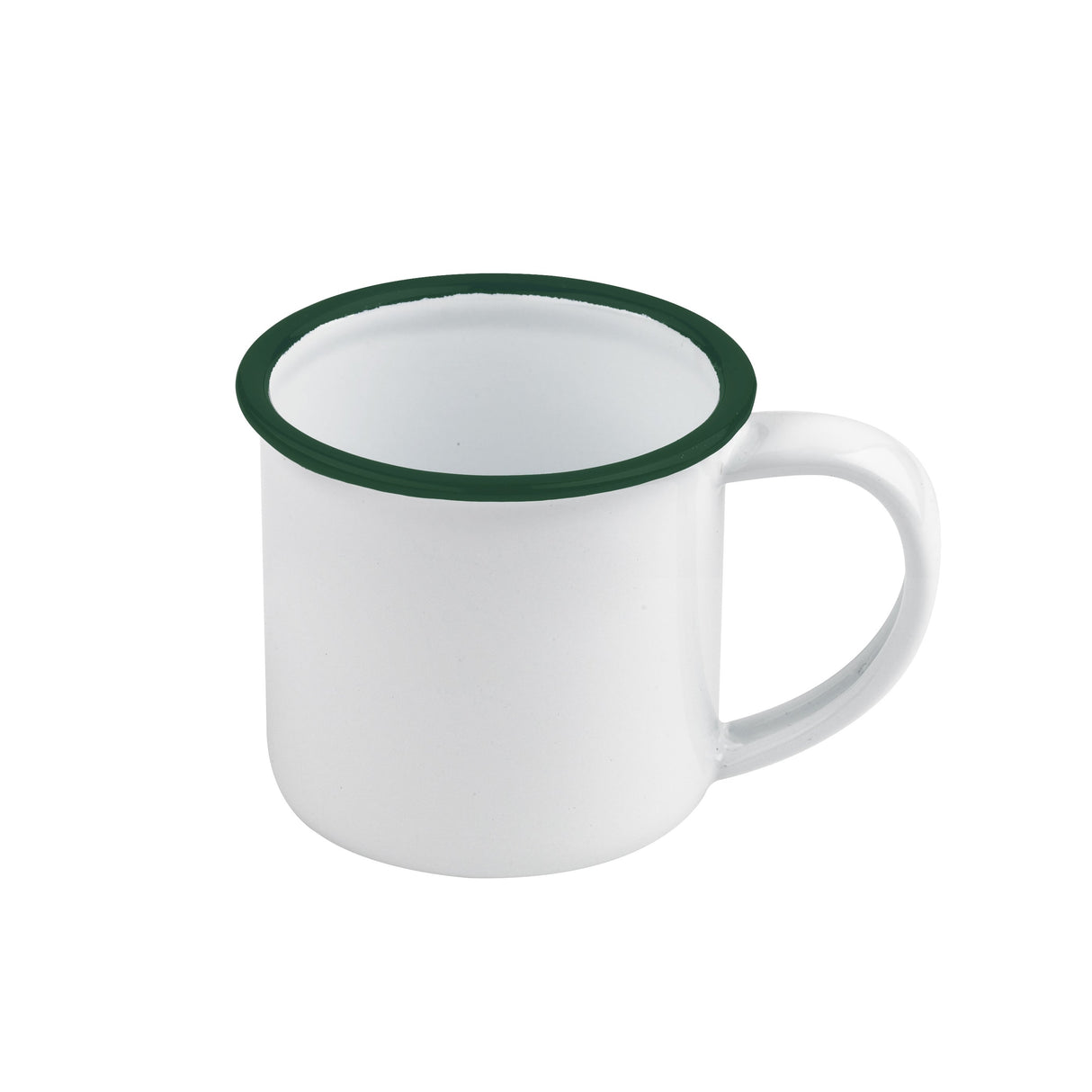 Mugs, Enamel, 3 Ounce, 2 x 2 Inch, White, with Green Rim,12 - 1 EACH
