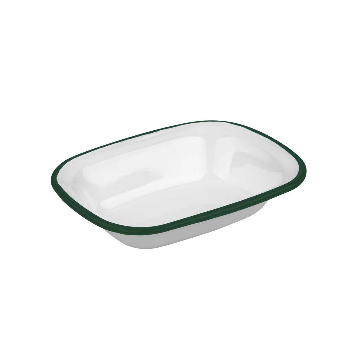 Dishes, Deep, Enamel, 12 Ounce, 7.1 x 5.1 x 1.6 Inch, White, with Green Rim,12 - 1 EACH