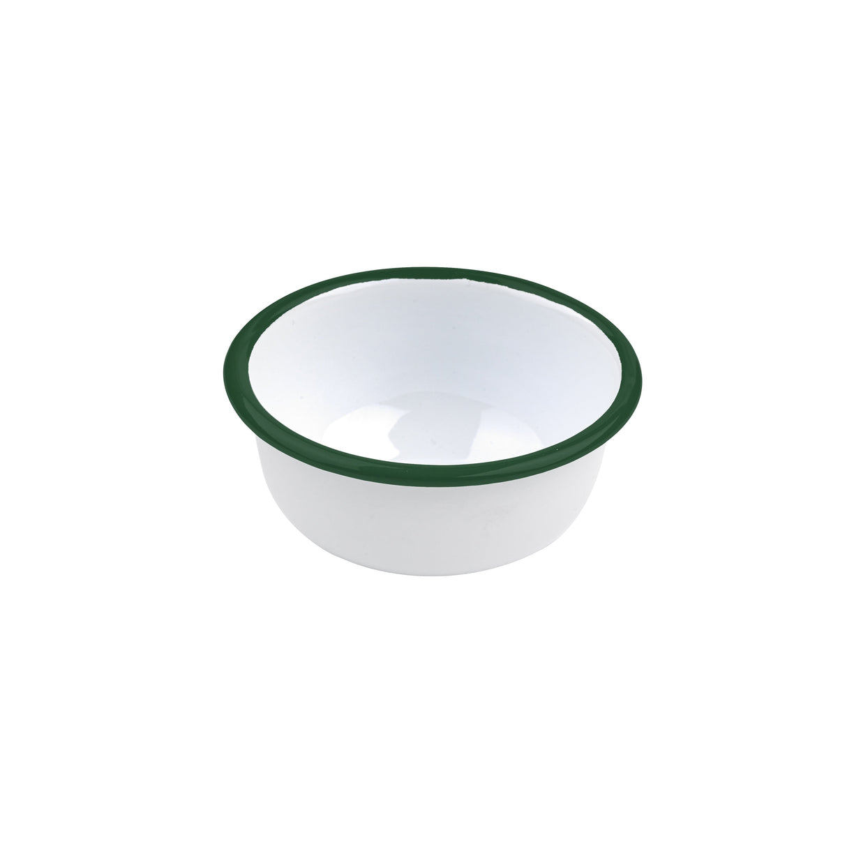 Bowls, Deep, Enamel, 10 Ounce, 4.5 x 2 Inch, White, with Green Rim,12 - 1 EACH