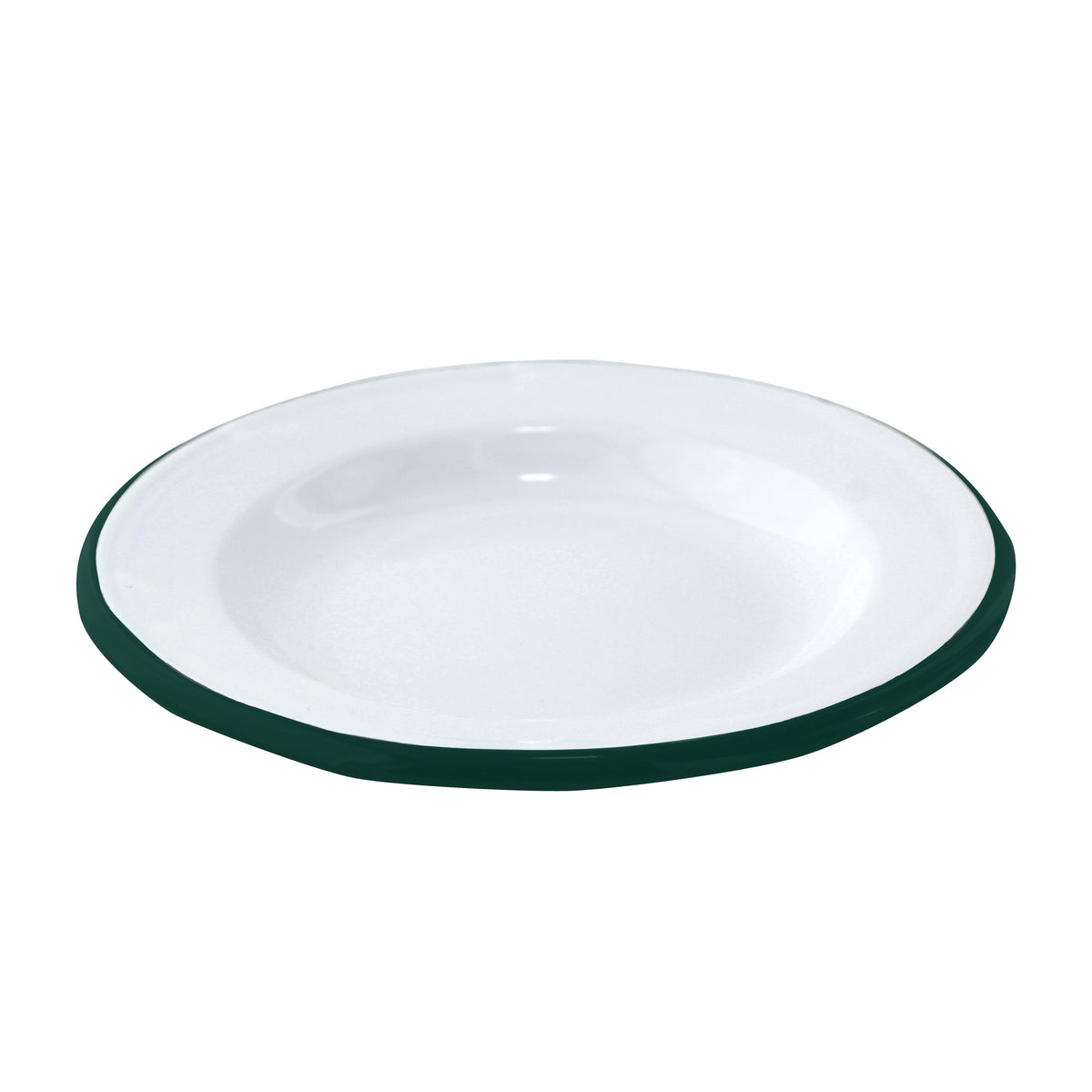 Plates, Enamel, 7.1 x 1 Inch, White, with Green Rim, 1 Each,12 - 1 COUNT