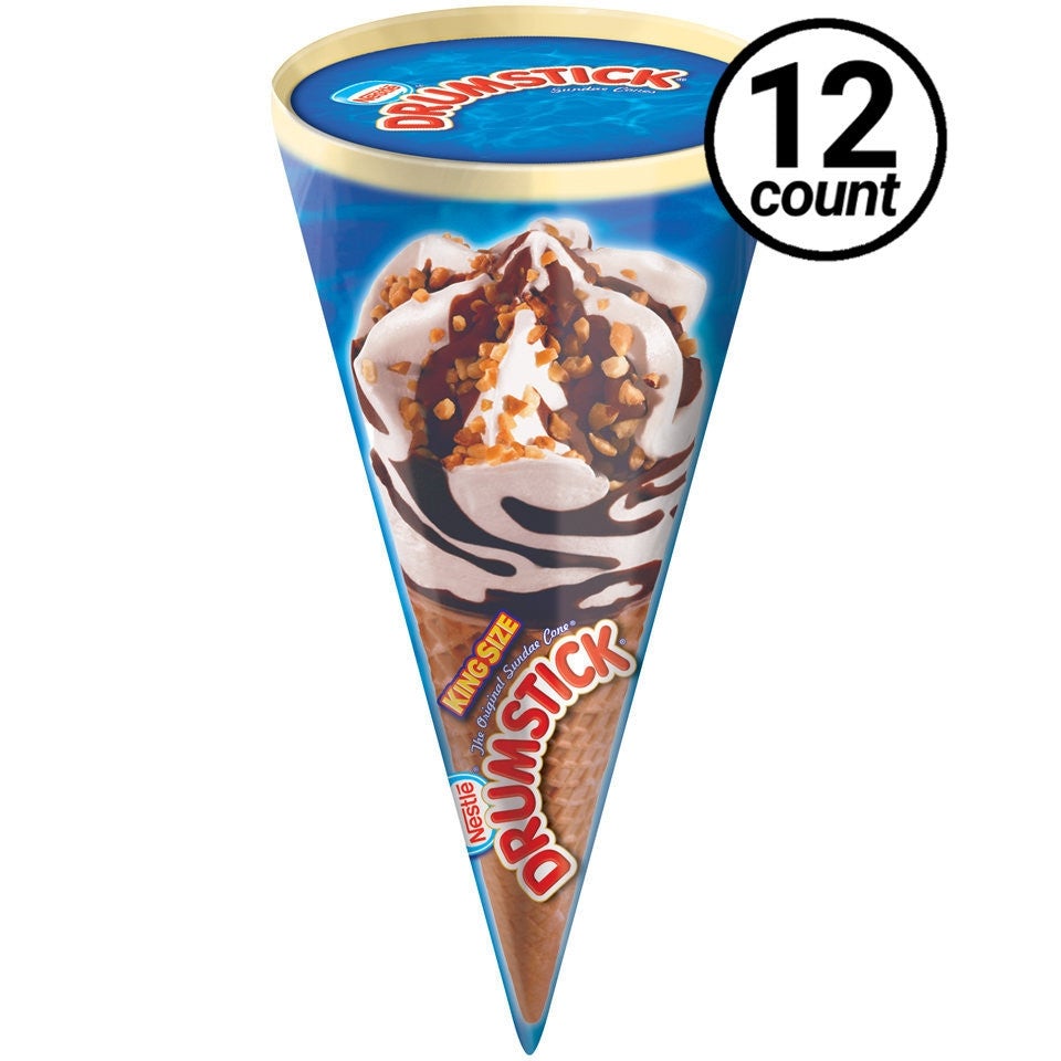Ice Cream Drumsticks, King Size, Vanilla, with Chocolate Swirl, Frozen,12 - 7.5 FLUID