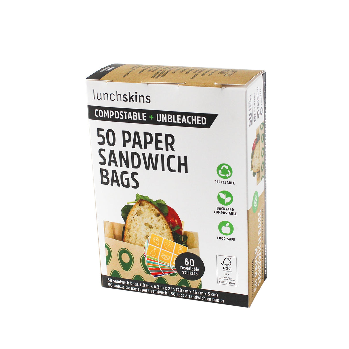 Bag, Sandwich, Paper, Kraft, Avocado Print, Sealable,12 - 50 COUNT