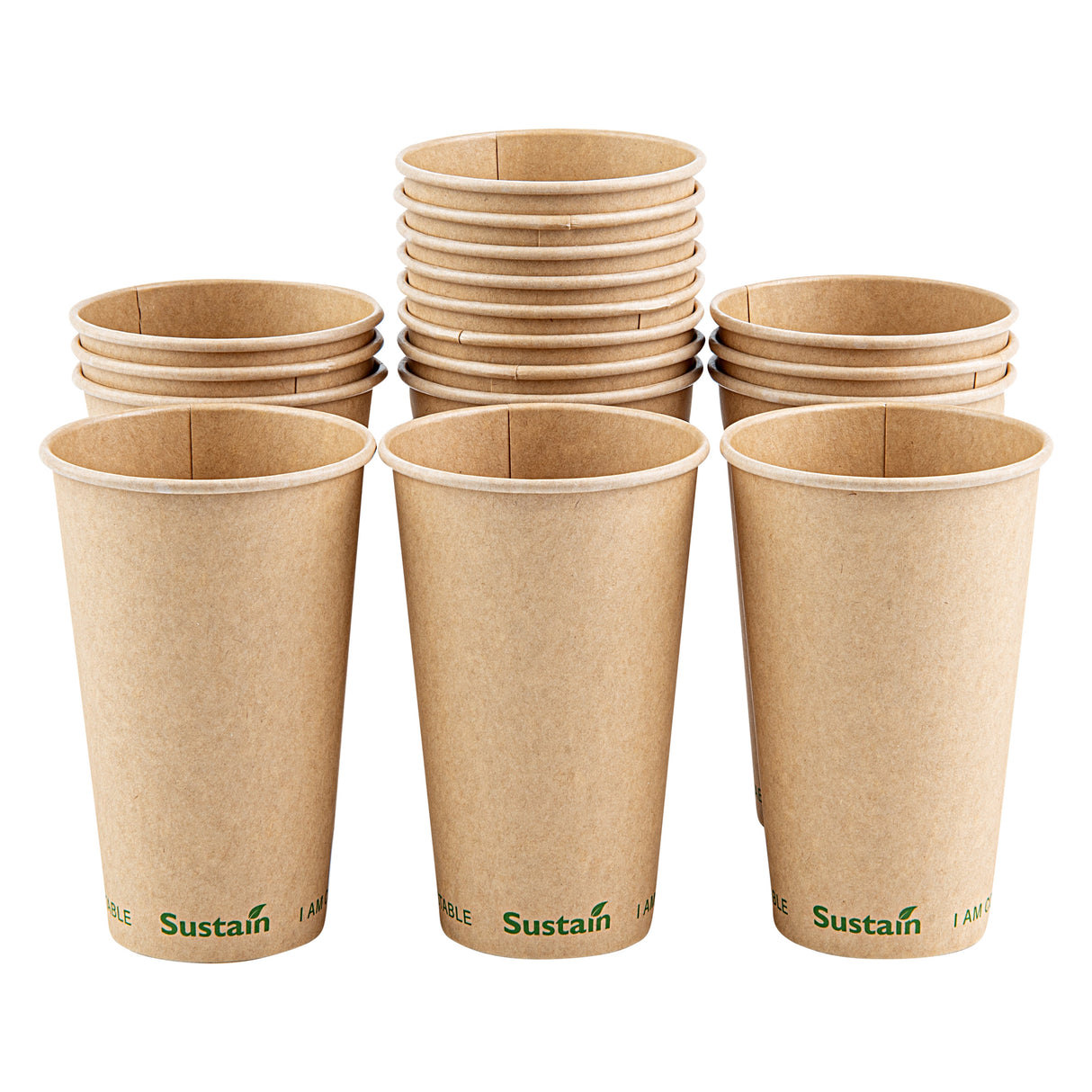 Cups, Hot, Sustain 16 Ounce, PLA-Lined Paper, Kraft, 3.5 x 3.5 x 5.5 Inch,50 - 1 EACH