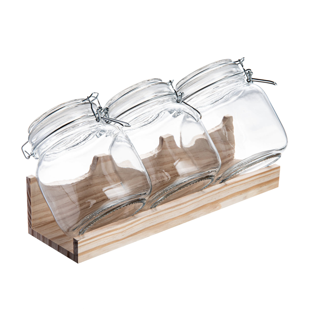 Jar Set, Storage, Vetri 3-Piece, Glass, with Wood Holder,1 - 1 EACH