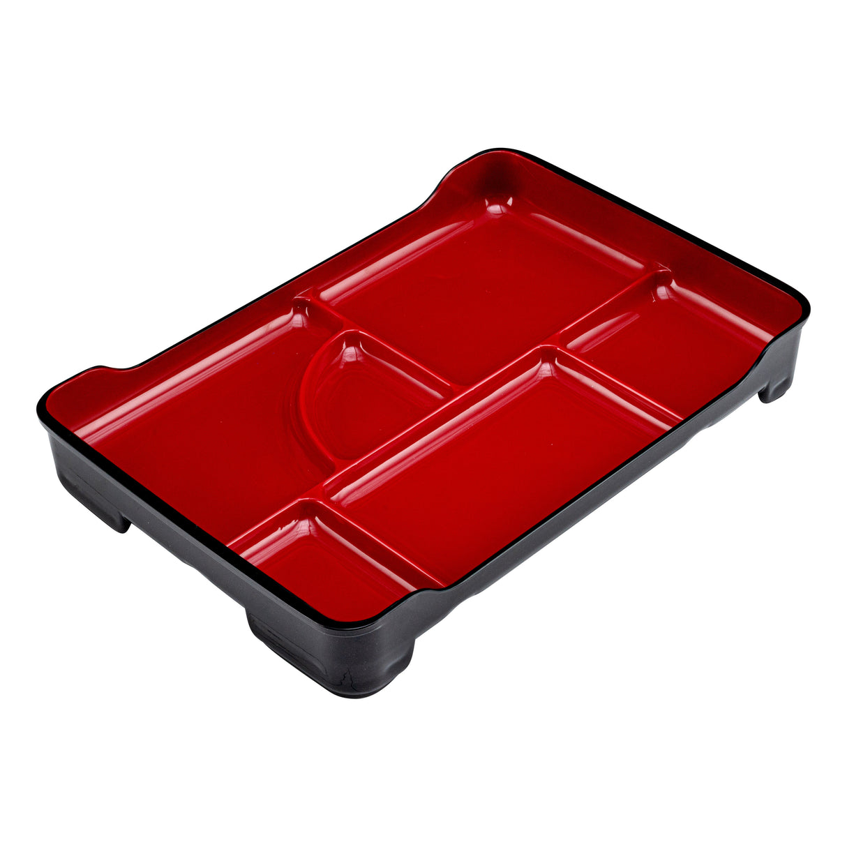 Plate, 5-Compartment Bento, Bento Tek 14 x 9 x 2 Inch, Black & Red Japanese Style,1 - 1 EACH