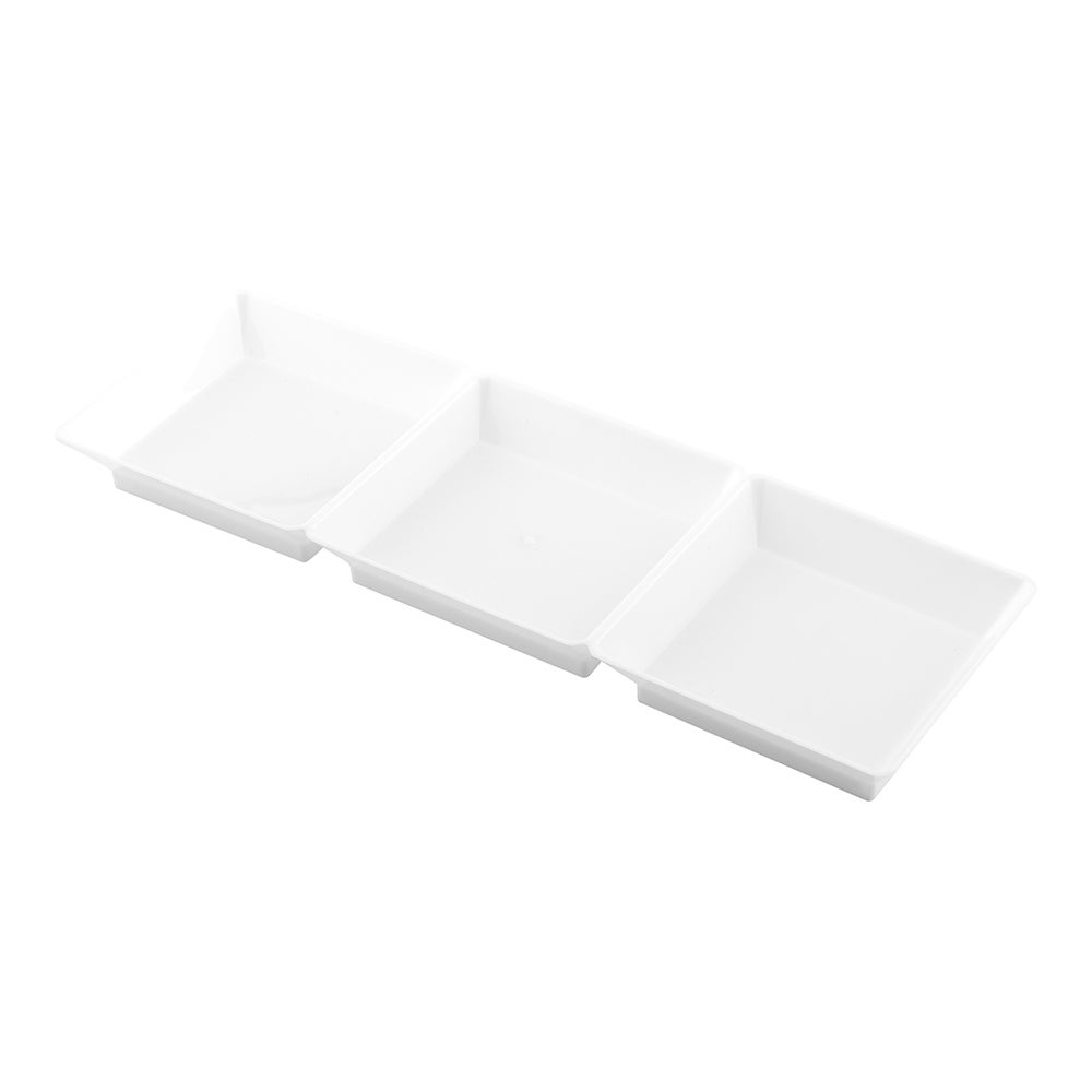 Plates, 3-Compartment, Terzetto 7.5 x 2.5 x 0.5 Inch, Plastic, White, Rectangular, Mini,20 - 1 EACH