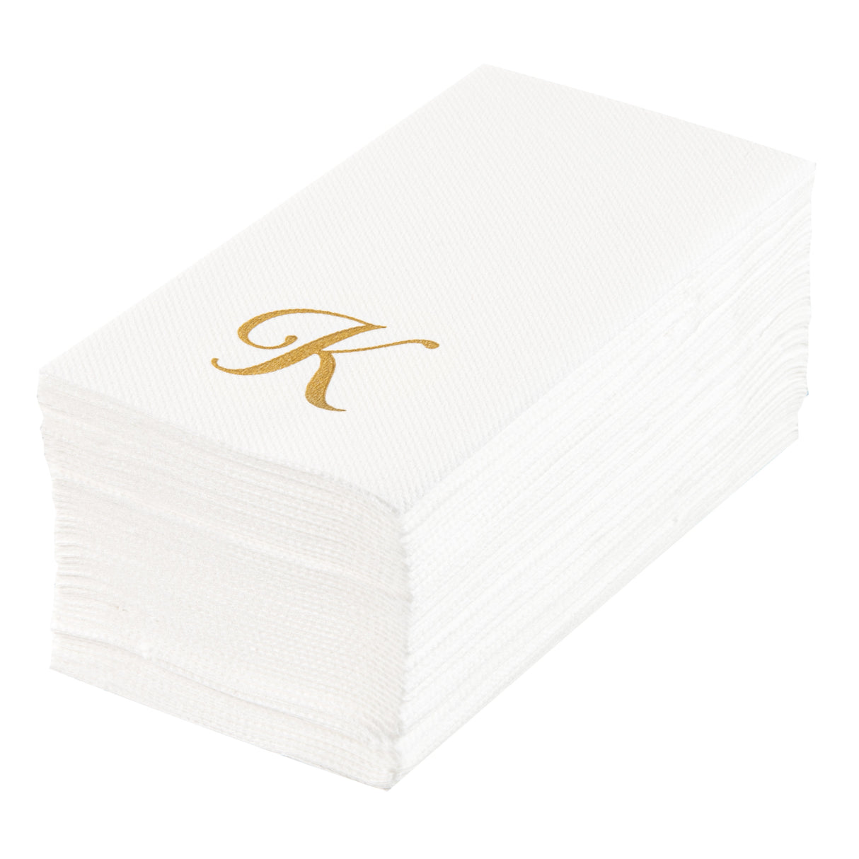 Towels, Guest, Luxenap, Linen-Like, White, with Gold Cursive Letter K, Air Laid, 15.75 x 8 Inch,50 - 1 EACH
