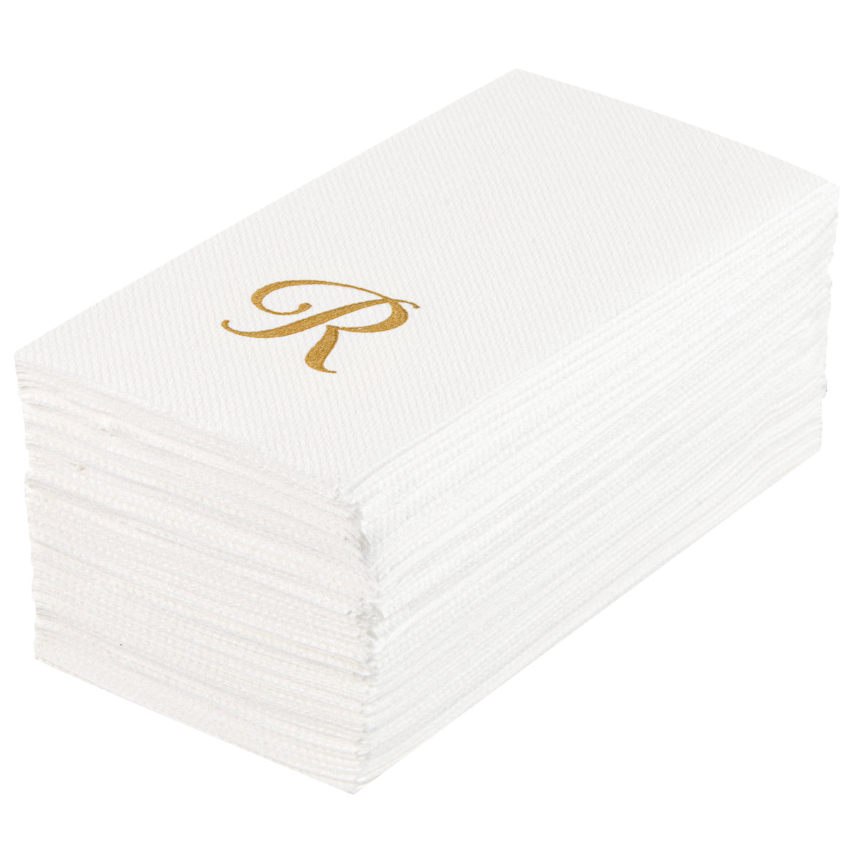 Towels, Guest, Luxenap, Linen-Like, White, with Gold Cursive Letter R, Air Laid, 15.75 x 8 Inch, 1 Each,50 - 1 COUNT